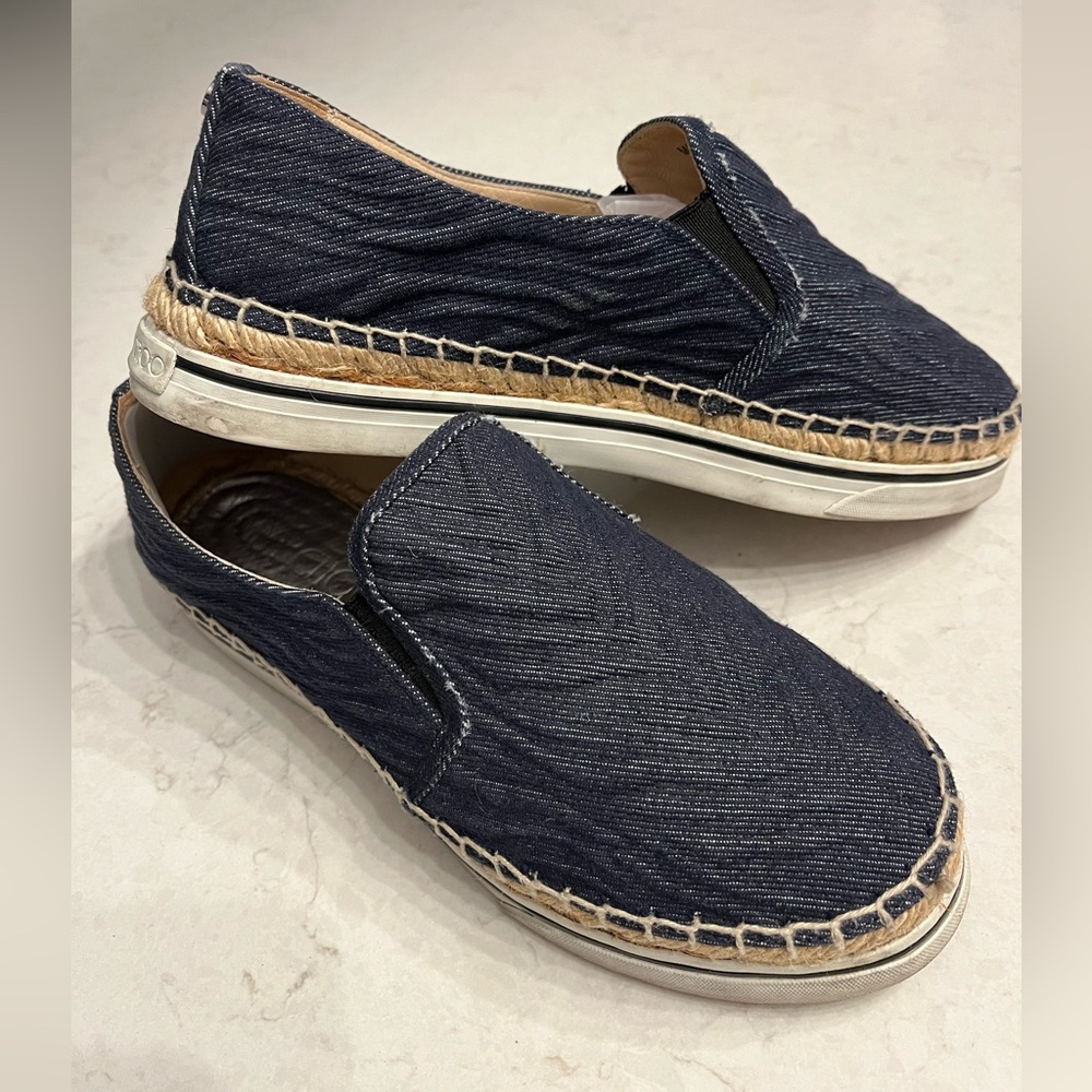 JIMMY CHOO Dawn Zebra-Embossed denim espadrille  blue 36.5